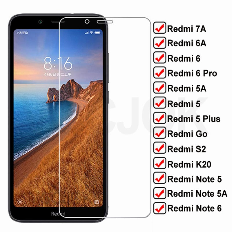 9H Tempered HD Glass For Xiaomi Redmi 7A 6A 5A Go S2 K20 Screen Protector Glas Redmi 5 Plus Note 5 5A 6 Pro Protective Film Case