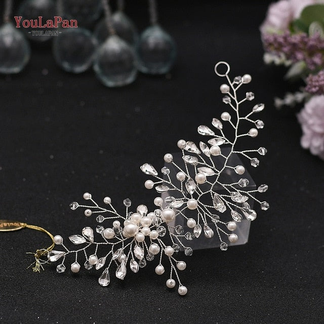 YouLaPan HP295 Flower Headwear Wedding Headband for Bride Crystal Pearls Women Tiara Bridal Headpieces Hair Jewelry Accessories