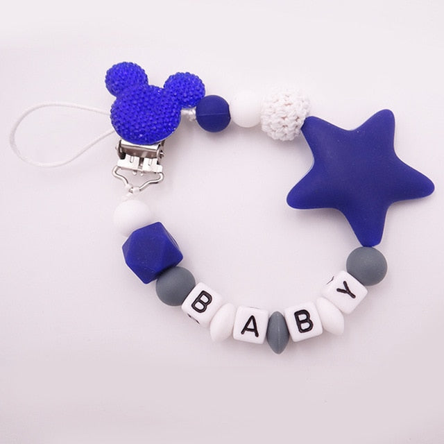 Mouse Head Style Handmade Personalized Name Pacifier Clips Silicone Attache Tetine Personnalise Infant Chupetero Personalizado