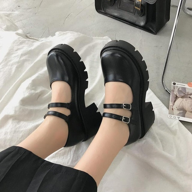 Schuhe Lolita Schuhe Frauen im japanischen Stil Mary Jane Schuhe Frauen Vintage Mädchen High Heel Plateauschuhe College Student große Größe 40