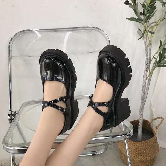 Schuhe Lolita Schuhe Frauen im japanischen Stil Mary Jane Schuhe Frauen Vintage Mädchen High Heel Plateauschuhe College Student große Größe 40