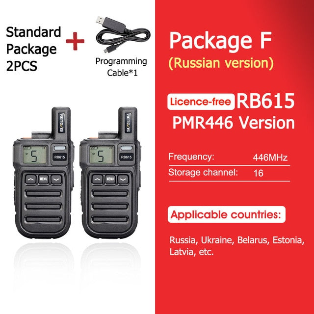 Retevis RB615 PMR Mini Walkie Talkie PMR 446 PTT FRS Walkie-Talkies 1 or 2 pcs Portable Two Way Radio for Restaurant Hunting FRS