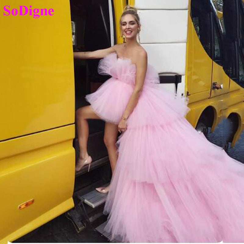 SoDigne Pink Quinceanera Dresses Ball Gown Tull Tiered Pleats Long Formal Prom Gowns Sweet 16 Dresses
