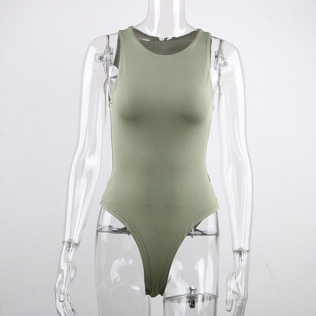 TiulZial O Neck Sleeveless Bodysuit Women Stretchy Casual Bodycon Bodysuit Summer Body Female For Woman Basic Off Shoulder Top