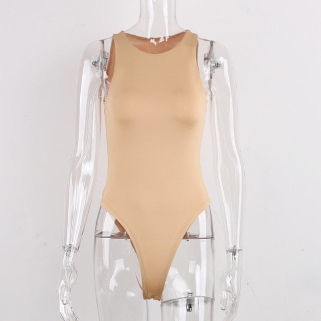 TiulZial Ärmelloser Bodysuit mit O-Ausschnitt für Damen, dehnbar, lässig, figurbetonter Bodysuit, Sommerkörper, weiblich für Damen, grundlegendes schulterfreies Oberteil