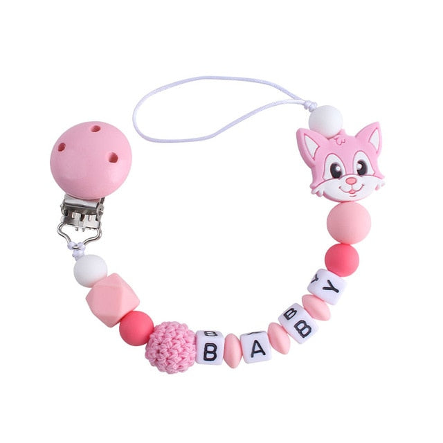 1pcs Pink Silicone Personalised Name Baby Pacifier Clips Crochet Beads Silicone Crown Pacifier Chain Holder Baby Shower Gift