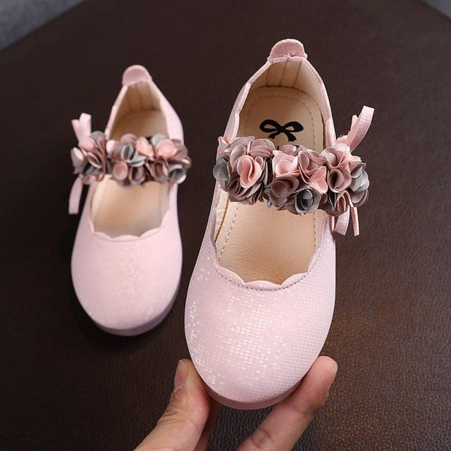 Children's Flats Lace Big Flower Princess Party Performance Shoes Big Student Girl Shoes for Kids Soft Sole Leather Flats