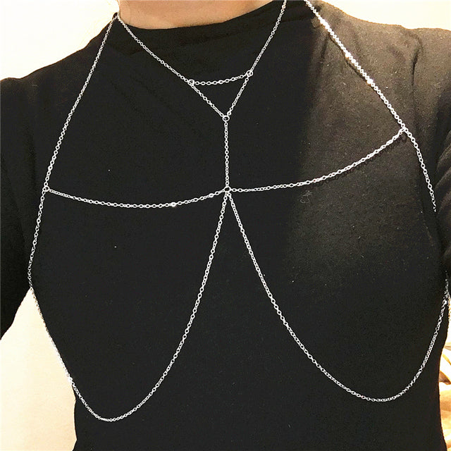 Fashion Simple Body Jewelry For Women Summer Sexy Bikini Chest Chain Harness Chain Jewelry Charm Body Necklace