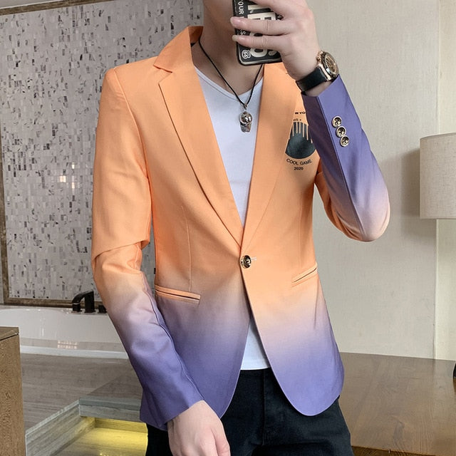 Blazer men New Male Gradient suit jacket Masculino Korean Style slim fit Casual Men fashion trend dress jacket