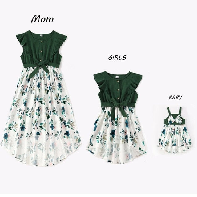 Vestidos irregulares para madre e hija, conjunto familiar de flores, mamá, bebé, mamá y yo, ropa de moda para mujeres y niñas, vestido de algodón