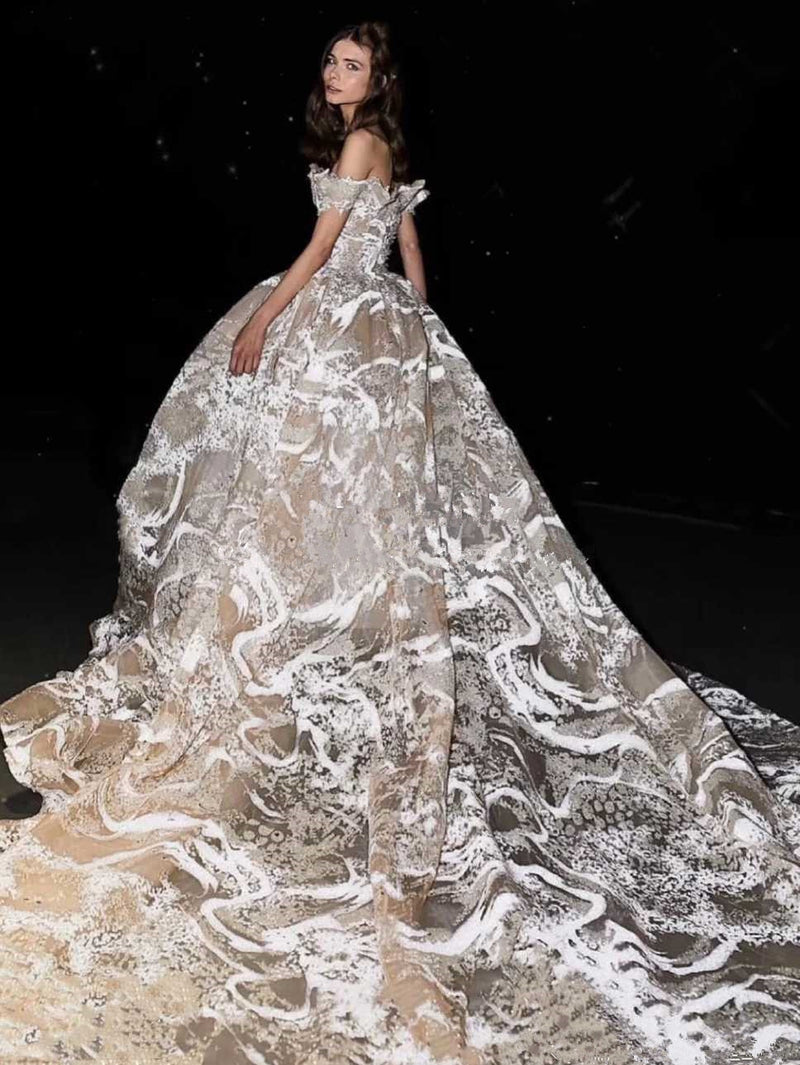 платье Spitze aus der Schulter Vestido De Noiva Hochzeitskleid Luxus Robe De Soiree Bride To Be Robe De Mariée
