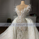 Luxury Full Beading  Wedding Dress 2021 Removable Train Vintage Feather Mermaid Bridal Gown