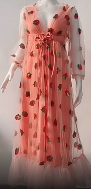Plus size 5XL Women Black Pink Strawberry Sequined Dress v-neck Sweet Elegant Evening Party Formal Dress Classy Maxi Dress