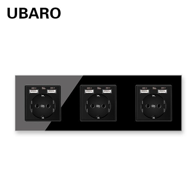 UBARO estándar alemán 16A Panel de cristal toma de pared toma de corriente Steckdose Stopcontact toma de corriente hogar AC100-250V