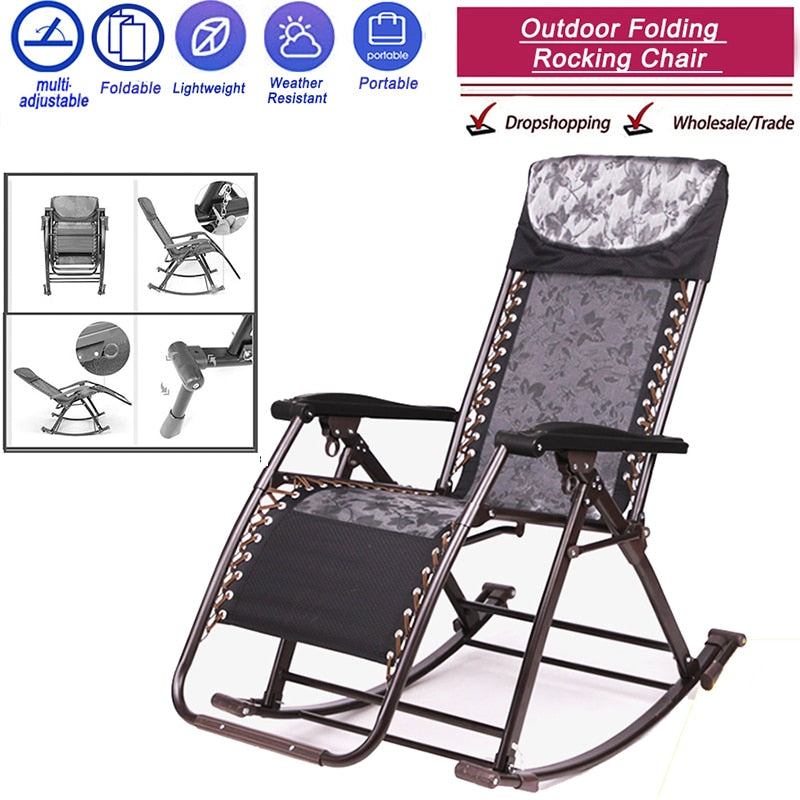 Office outdoor leisure chair Comfortable Relax Rocking Chair Folding Lounge Chair Relax Chair   Nap Recliner 180kg Bearing