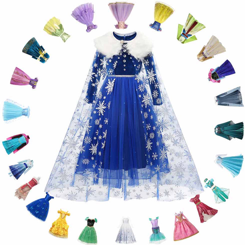 Disney Prinzessin Elsa Winterkleid Mädchen Langarm Frozen 2 Königin Anna Kostüm Kinder Cinderella Rapunzel Tiana Mulan Cosplay