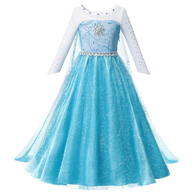 Disney Princess Elsa Winter Dress Girls Long Sleeve Frozen 2 Queen Anna Costume Children Cinderella Rapunzel Tiana Mulan Cosplay