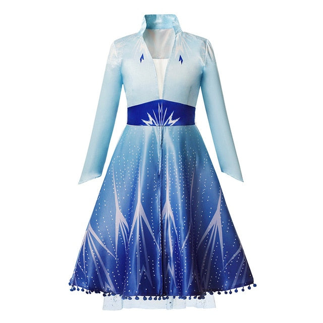 Disney Princess Elsa Winter Dress Girls Long Sleeve Frozen 2 Queen Anna Costume Children Cinderella Rapunzel Tiana Mulan Cosplay