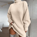 Women Turtleneck Knitted Sweater Dress Autumn Winter Long Sleeve Woman Sweaters Dress Oversized водолазка женская свитер женский
