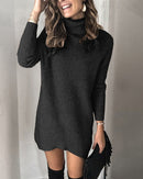 Fashion Turtleneck Long Sleeve Sweater Dress Women 2020 Autumn Winter Loose Tunic Knitted Casual Pink Gray Clothes Solid Dresses