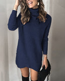 Fashion Turtleneck Long Sleeve Sweater Dress Women 2020 Autumn Winter Loose Tunic Knitted Casual Pink Gray Clothes Solid Dresses