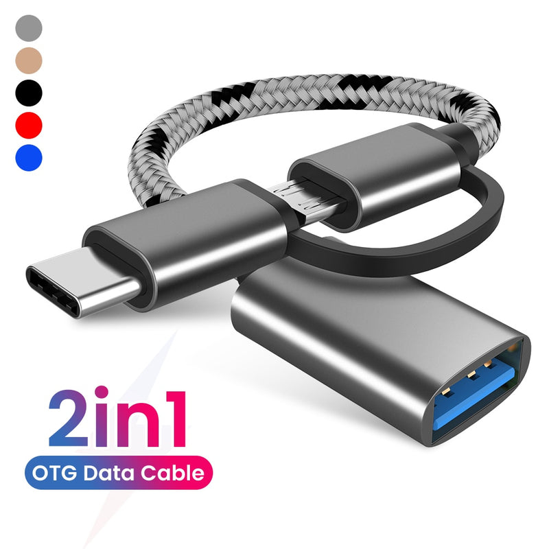 2 in 1 OTG Adapter Cable Nylon Braid USB 3.0 to Micro USB Type C Data Sync Adapter for Huawei for MacBook U Disk Type-C OTG