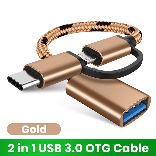 2 in 1 OTG Adapter Cable Nylon Braid USB 3.0 to Micro USB Type C Data Sync Adapter for Huawei for MacBook U Disk Type-C OTG