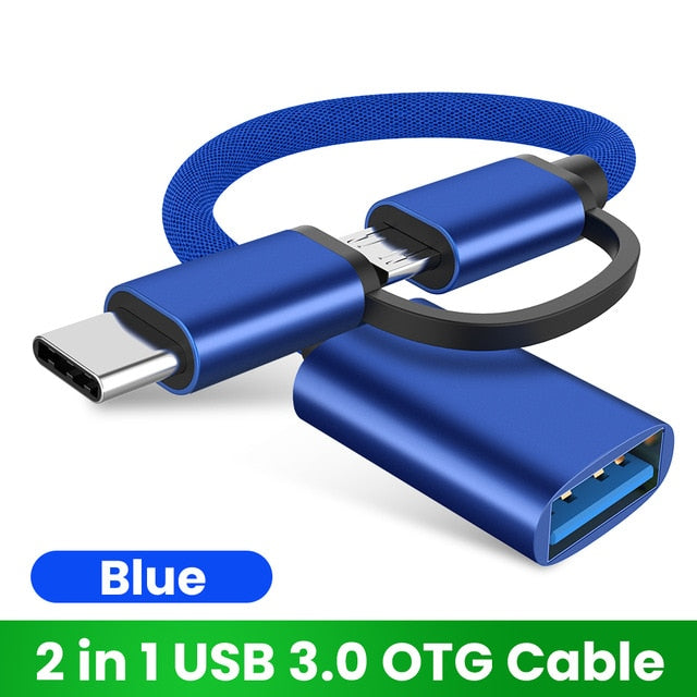 2-in-1-OTG-Adapterkabel Nylongeflecht USB 3.0 auf Micro-USB-Typ-C-Datensynchronisierungsadapter für Huawei für MacBook U Disk Type-C OTG