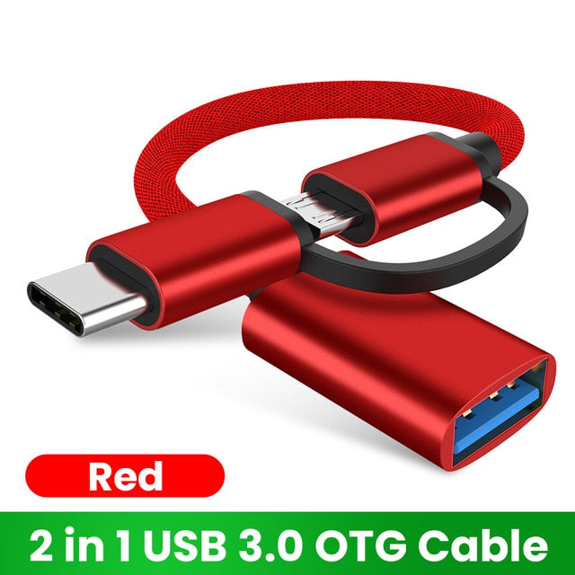 2-in-1-OTG-Adapterkabel Nylongeflecht USB 3.0 auf Micro-USB-Typ-C-Datensynchronisierungsadapter für Huawei für MacBook U Disk Type-C OTG