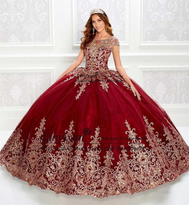 2020 Burgundy Quinceanera Dresses With Wrap Lace Floral Applique Beads Ball Gown Quinceanera Gowns Customized Sweet 16 Dresses