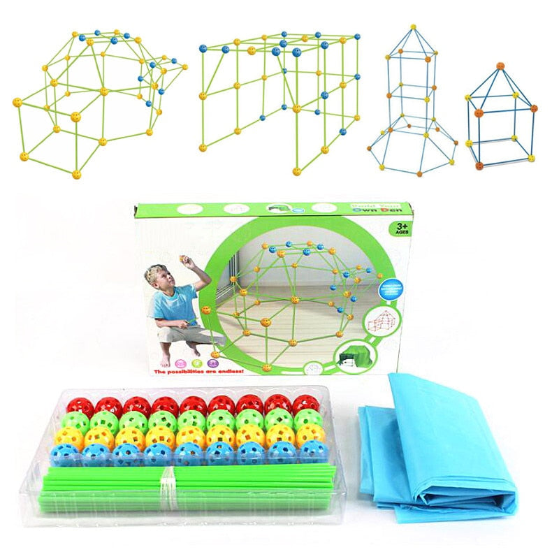 Neue Kinder Bau Fort Gebäude Burgen Tunnel Zelte Kit DIY 3D Play Hausbau Spielzeug für Jungen Mädchen Geschenk Vorverkauf