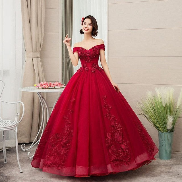 2021 New Off The Shoulder Luxury Lace Party Vestidos 15 Anos Vintage Quinceanera Dresses 4 Colors Quinceanera Gown F