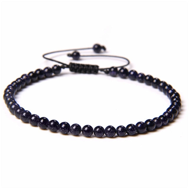 Adjustable 4MM Stone Beads Bracelet For Women Natural Agates Jaspers Onyx Lapis Lazuli Woven Bracelet For New Year Gift Jewelry