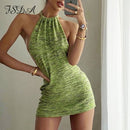 FSDA 2021 Grünes Rückenfreies Minikleid Strand Frauen Neckholder Ärmellos Sommer Schwarz Schulterfrei Party Strick Bodycon Kleider Sexy