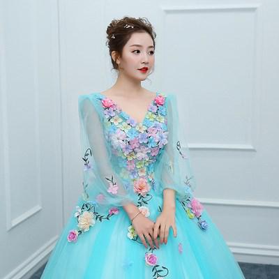 Quinceanera Dresses Long Sleeve Sweet Flowers Ball Gown Lace Elegant Short Colorful Prom Dress Party Formal Growns