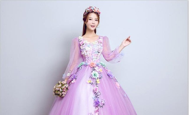 Quinceanera Dresses Long Sleeve Sweet Flowers Ball Gown Lace Elegant Short Colorful Prom Dress Party Formal Growns