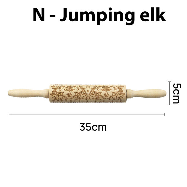 Christmas Rolling Pins Rock Snowflake Elk Wooden Rolling Embossing Baking Cookies Biscuit Fondant Cake Patterned Roller 35*5cm