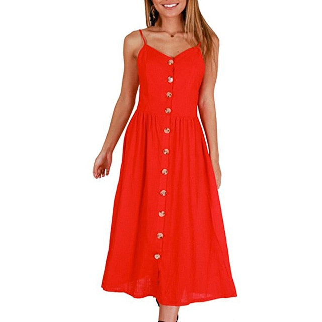 Vintage Casual Sommerkleid Damen Strandkleid Midi-Knopf Backless Polka Dot Striped Damen Kleid Sommer 2020 Boho Sexy Blumenkleid