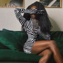 Artsu Zebra Print Women Mini Dress Long Sleeve With Gloves Turtleneck Bodycon Sexy Dresses Autumn Winter Slim Club 42016