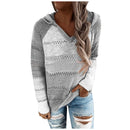 Fashion Blouse Women Casual Patchwork V-neck Long Sleeves Hooded Sweater Blouse Tops Blusas Femininas De Verão Top Femme