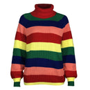 2021 Neue Frauen Laterne Ärmel Pullover Strickwaren Rollkragenpullover Regenbogen Gestreifte Pullover Tops