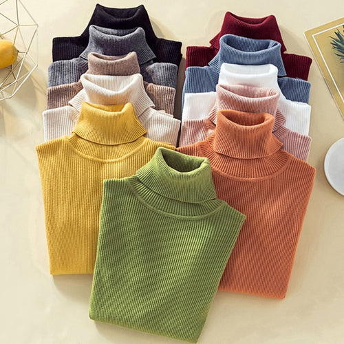 Black Turtleneck Knit Sweater Crop Top Women Long Sleeve Yellow Sweater Sexy Winter Clothes Women 2020 Long Sleeves Routine Top