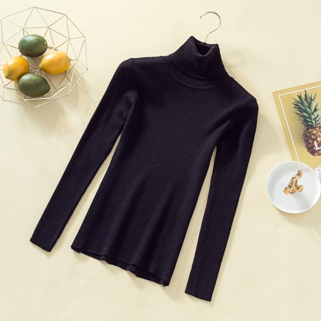 Black Turtleneck Knit Sweater Crop Top Women Long Sleeve Yellow Sweater Sexy Winter Clothes Women 2020 Long Sleeves Routine Top