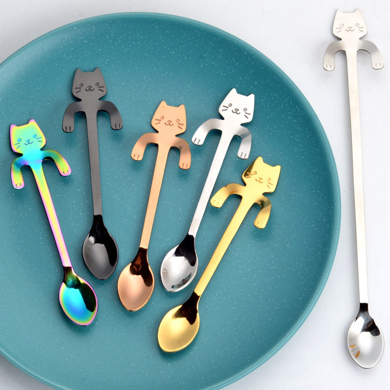 Mini cuchara de café bonita de acero inoxidable 304, cuchara de gato de dibujos animados, cucharadita de postre, cuchara para aperitivos, cucharas de leche para niños, vajilla