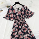 2021 Summer Women Ruffled Short-sleeved Chiffon Dress V-neck High Waist Floral Print Beach Midi Dresses Backless Sexy Vestidos