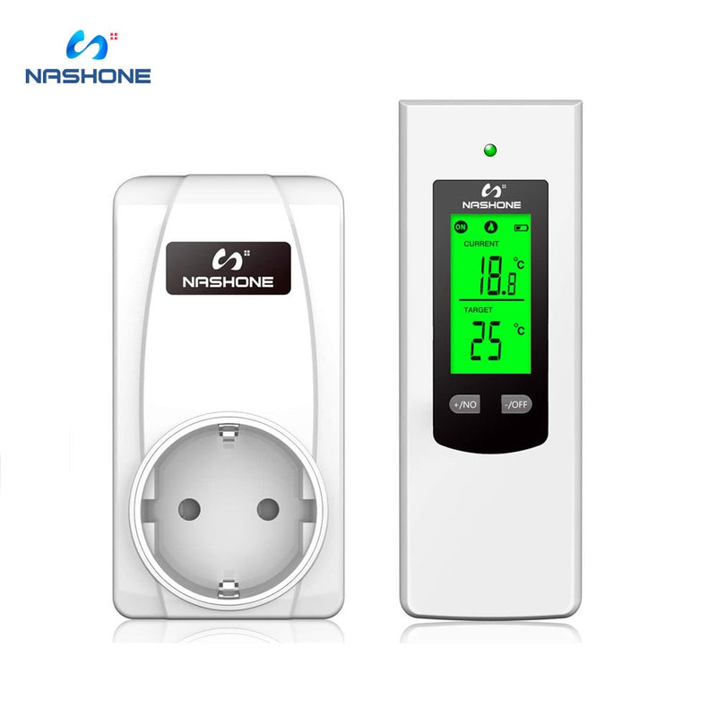 Termostato 220V Control de temperatura Nashone Termostato inalámbrico digital LCD Toma de control de temperatura remota con termostato
