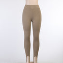 Leggings de punto acanalados Beige Tossy para mujer, pantalones básicos de algodón de cintura alta para Fitness, mallas ajustadas informales de primavera para mujer que combinan con todo