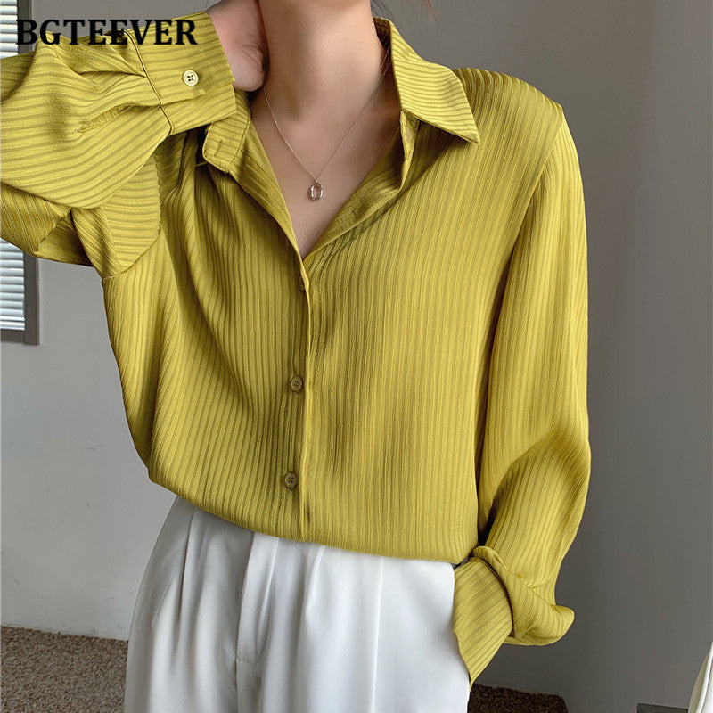 BGTEEVER, Blusas a rayas para Mujer de oficina, Tops, camisas holgadas de manga larga para Mujer, Blusas elegantes de primavera para Mujer 2021