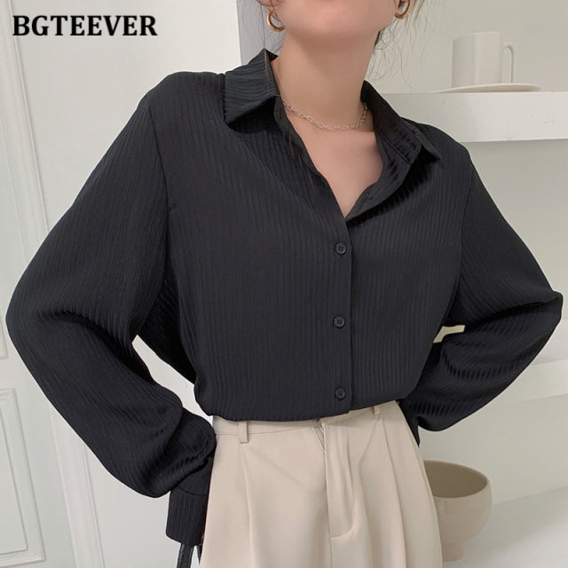 BGTEEVER, Blusas a rayas para Mujer de oficina, Tops, camisas holgadas de manga larga para Mujer, Blusas elegantes de primavera para Mujer 2021
