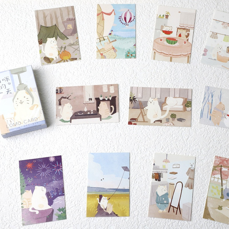 28 hojas/juego de tarjetas postales de felicitación Mini Lomo de la vida diaria del gato encantador/tarjeta de deseos/regalos de Navidad y Año Nuevo